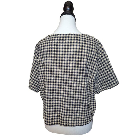 VRG GRL black-and-cream gingham tie-front boxy blouse, Size S - Picture 3 of 11